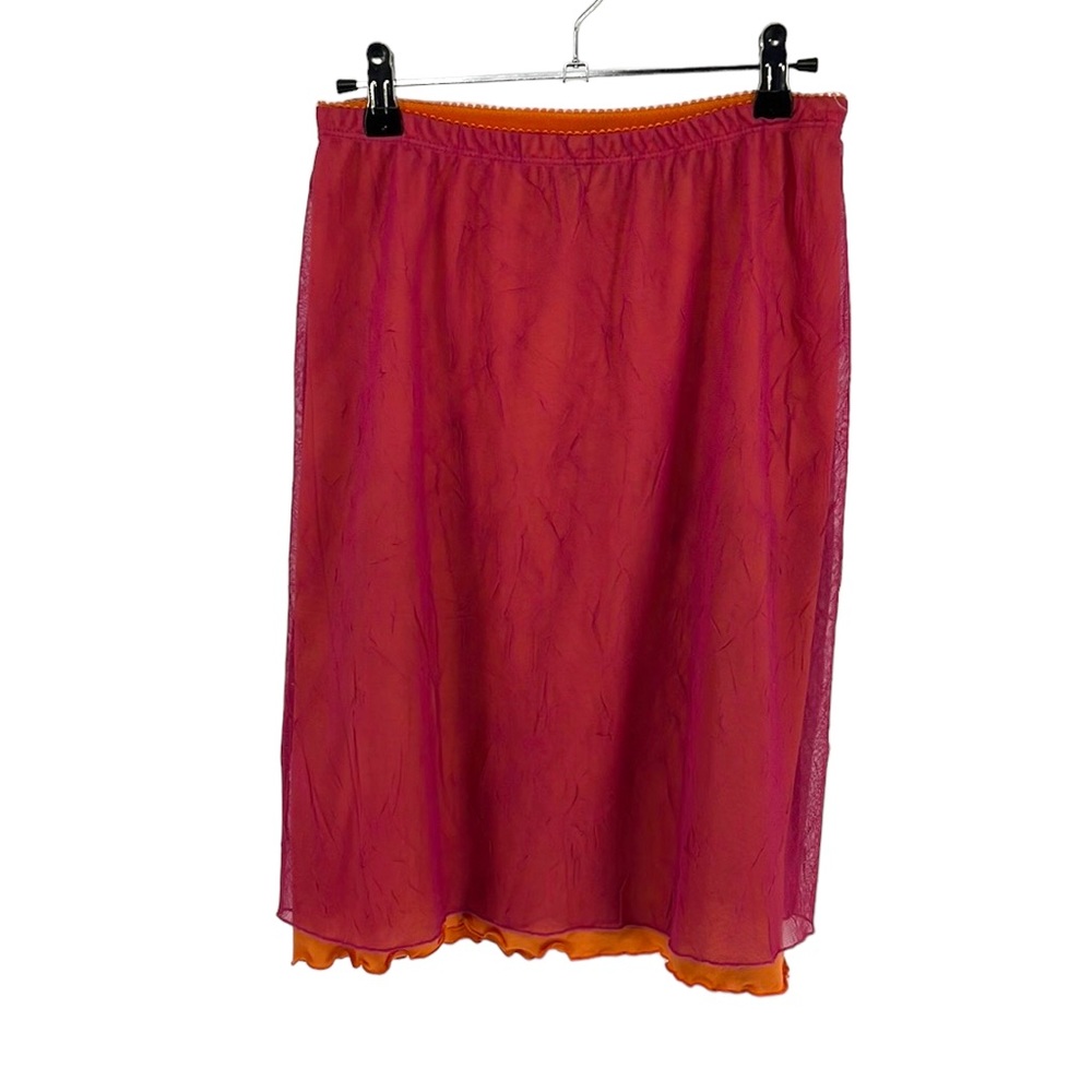 00s Guess Pink and Orange Slip Midi Skirt - Ruffled Edge, Layered, Y2K
